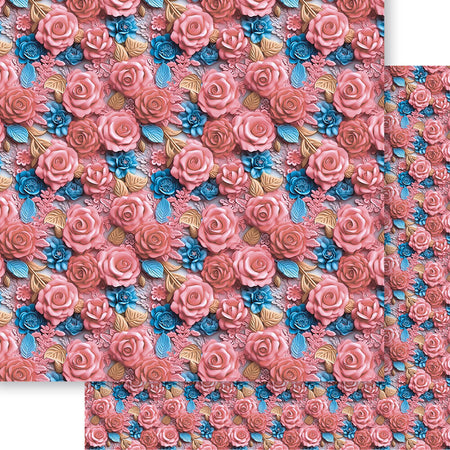 Papel Scrapbook Litoarte SD-1326 Rosa 3D Coral e Azul 30,5x30,5cm - Palácio da Arte