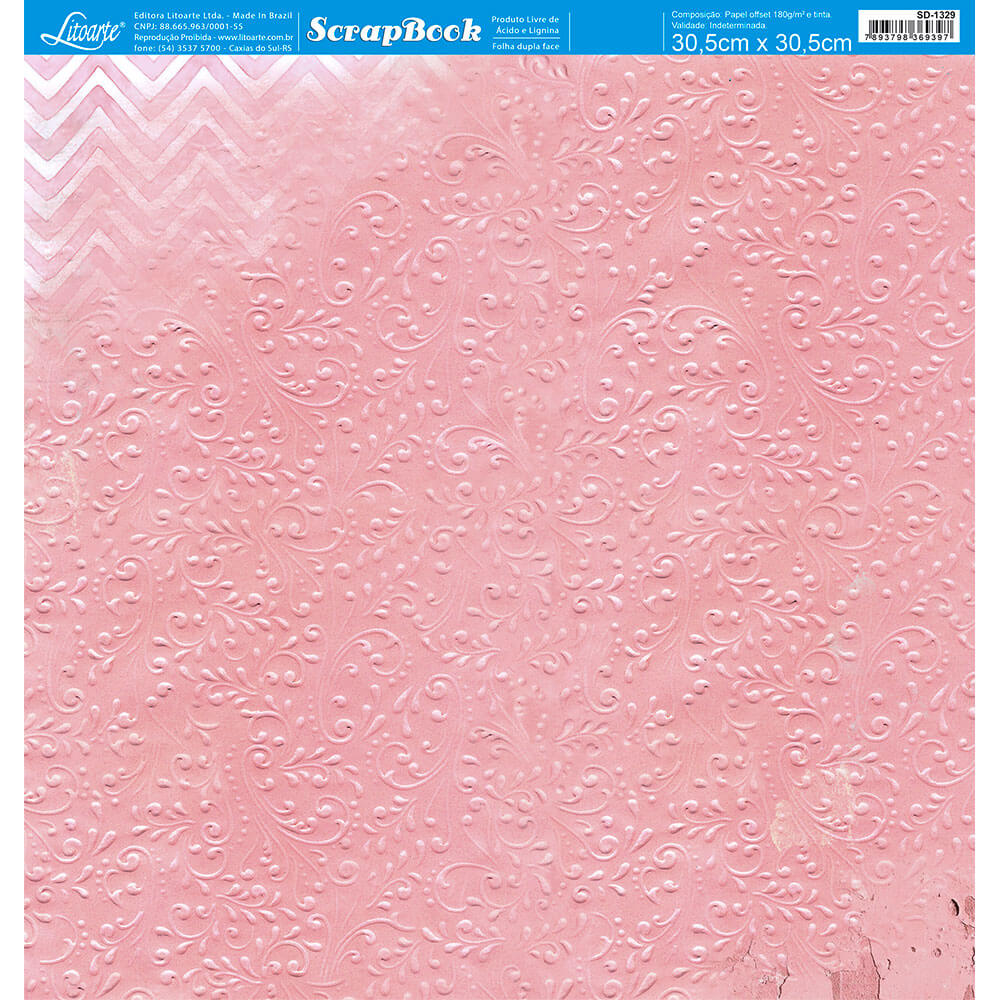 Papel Scrapbook Litoarte SD-1329 Textura Coral 30,5x30,5cm - Palácio da Arte