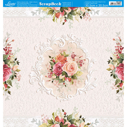 Papel Scrapbook Litoarte SD-1330 Rosas 30,5x30,5cm - Palácio da Arte