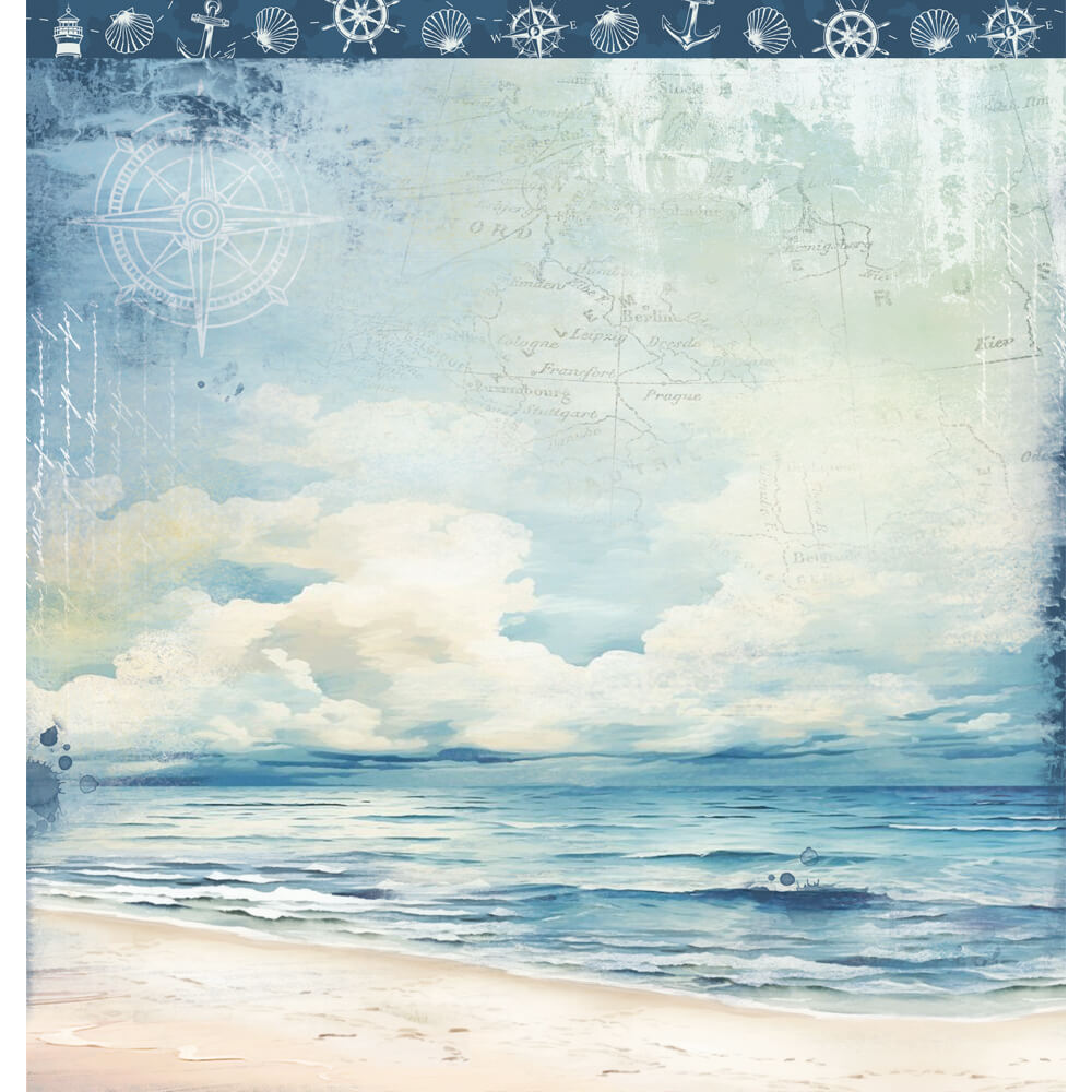 Papel Scrapbook Litoarte SD-1331 Mar Doce Lar Farol, Praia e Barco 30,5x30,5cm - Palácio da Arte
