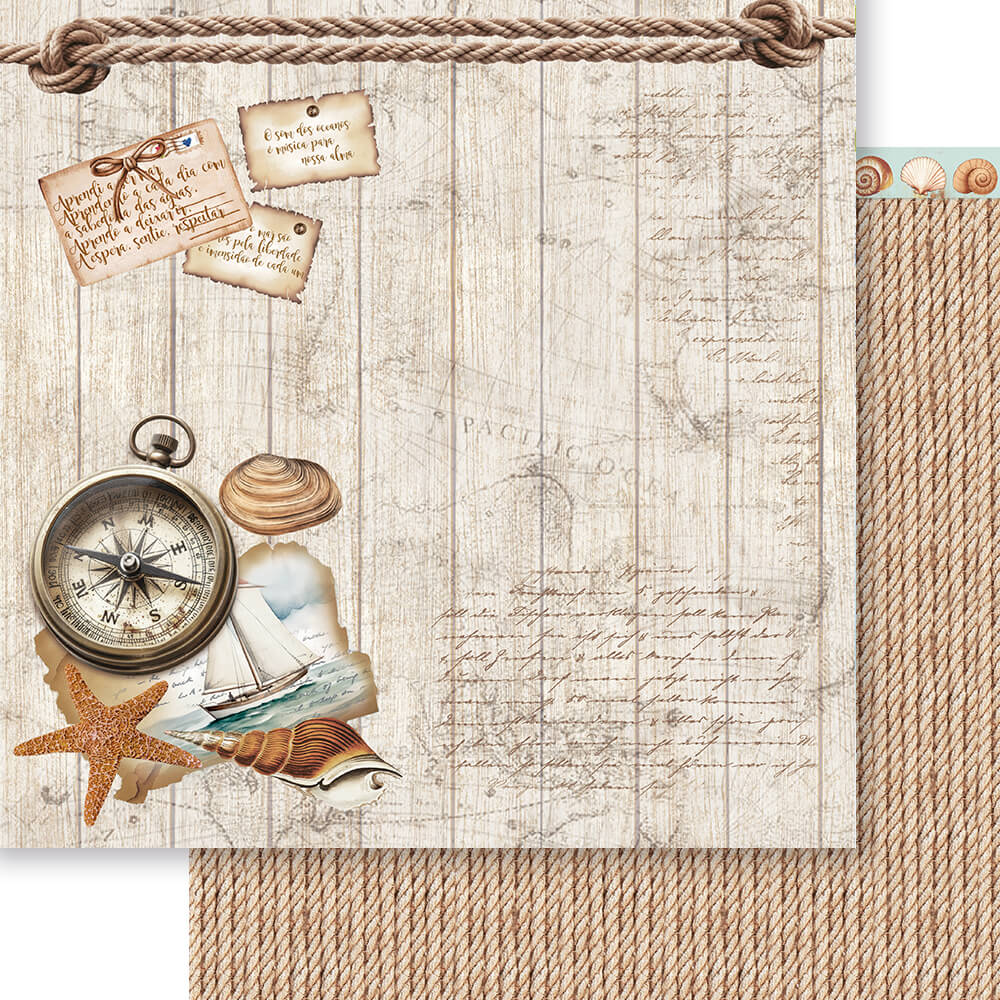 Papel Scrapbook Litoarte SD-1332 Mar Doce Lar Bússula 30,5x30,5cm - Palácio da Arte