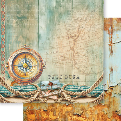 Papel Scrapbook Litoarte SD-1334 Mar Doce Lar Bússola e Cordas 30,5x30,5cm - Palácio da Arte