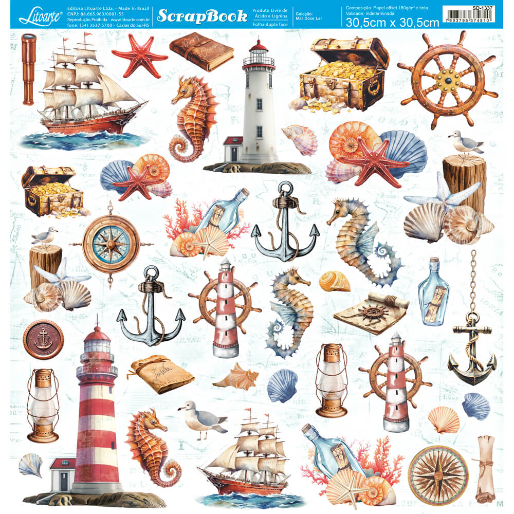 Papel Scrapbook Litoarte SD-1337 Mar Doce Lar Recortes 30,5x30,5cm - Palácio da Arte