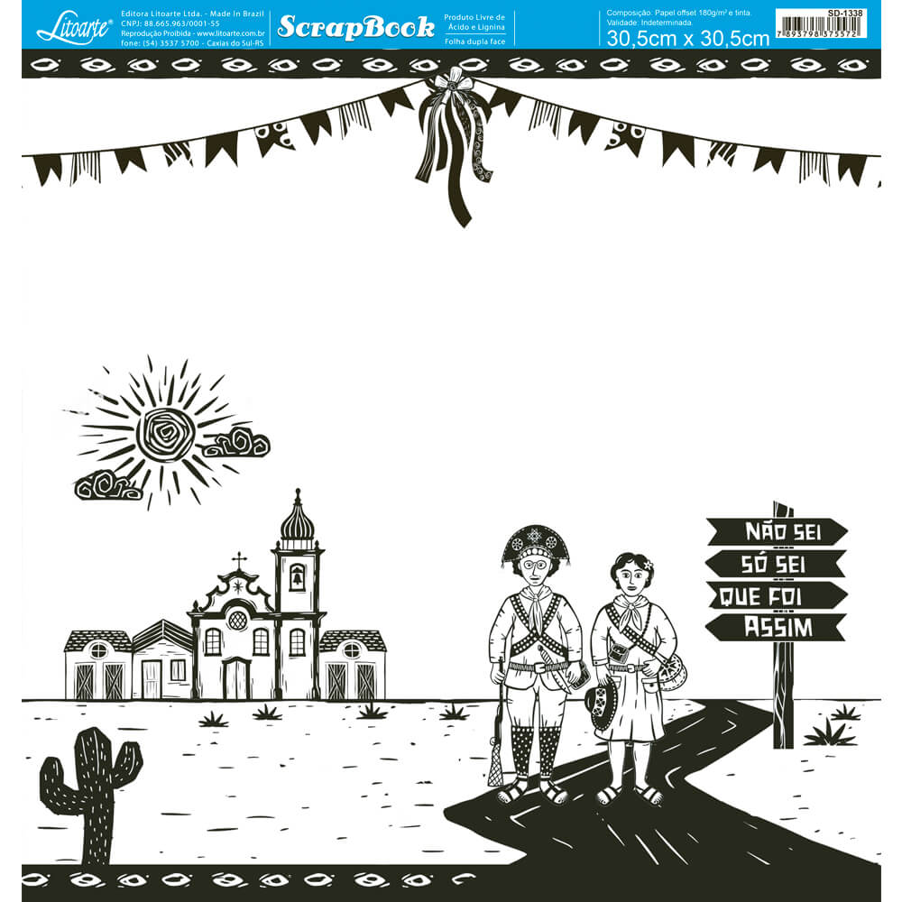 Papel Scrapbook Litoarte SD-1338 Xilogravura Nordestina 30,5x30,5cm - Palácio da Arte