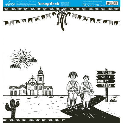 Papel Scrapbook Litoarte SD-1338 Xilogravura Nordestina 30,5x30,5cm - Palácio da Arte