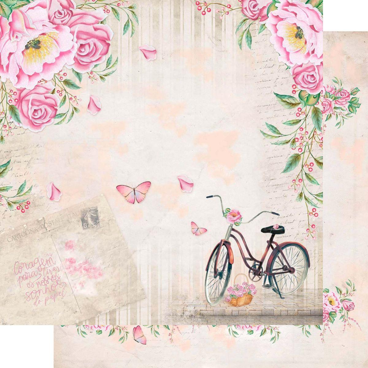 Papel Scrapbook Litoarte SD1-095 Bicicleta e Flores 30,5x30,5cm - Palácio da Arte