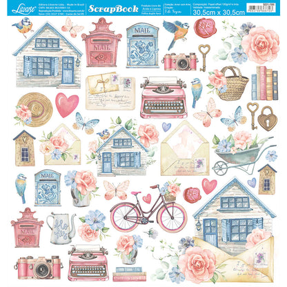 Papel Scrapbook Litoarte SD1-106 Amor com Arte Elementos 30,5x30,5cm - Palácio da Arte
