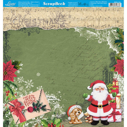 Papel Scrapbook Litoarte SDN-124 Feliz Natal Papai Noel 30,5x30,5cm - Palácio da Arte