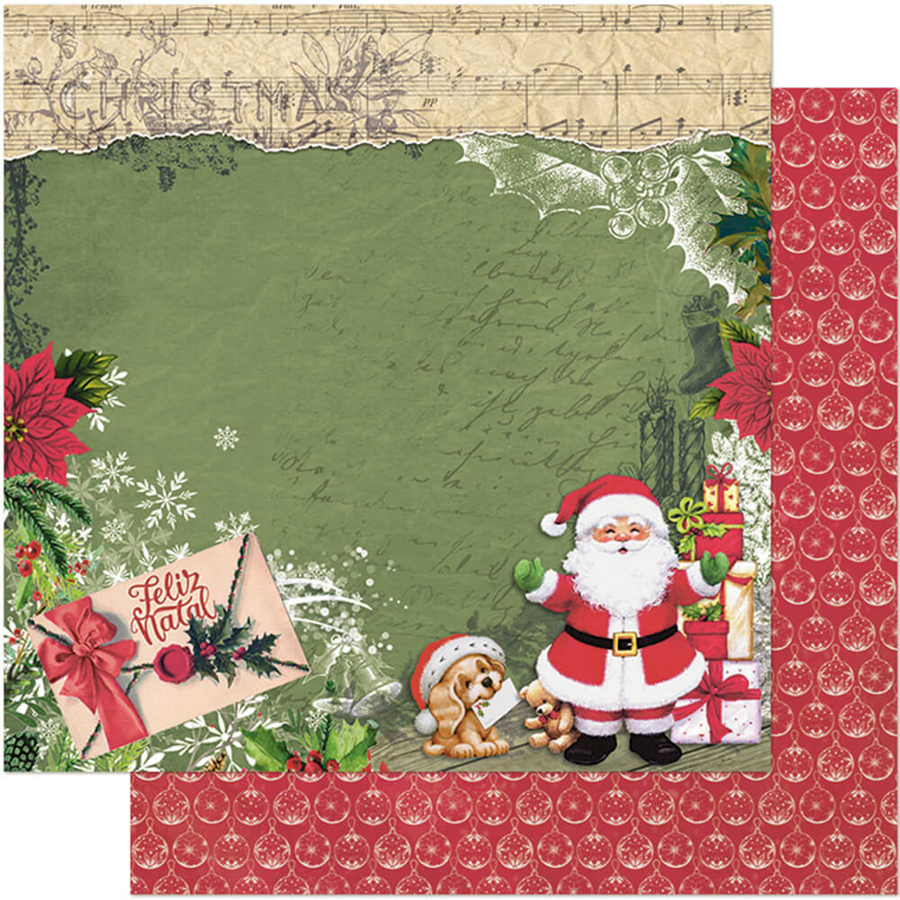 Papel Scrapbook Litoarte SDN-124 Feliz Natal Papai Noel 30,5x30,5cm - Palácio da Arte