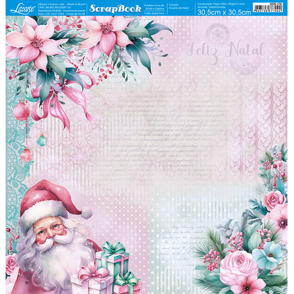 Papel Scrapbook Litoarte SDN-178 Encanto de Natal 30,5x30,5cm - Palácio da Arte