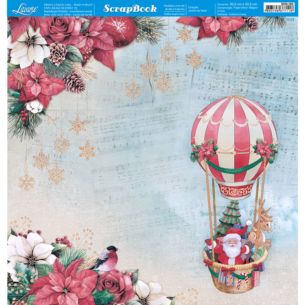 Papel Scrapbook Litoarte SDN-185 Jardim de Natal 30,5x30,5cm - Palácio da Arte