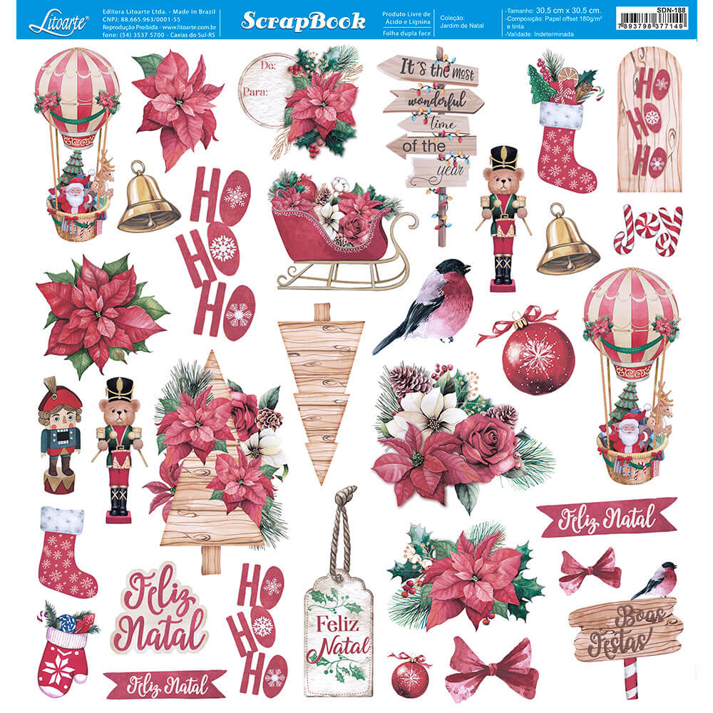 Papel Scrapbook Litoarte SDN-188 Jardim de Natal 30,5x30,5cm - Palácio da Arte