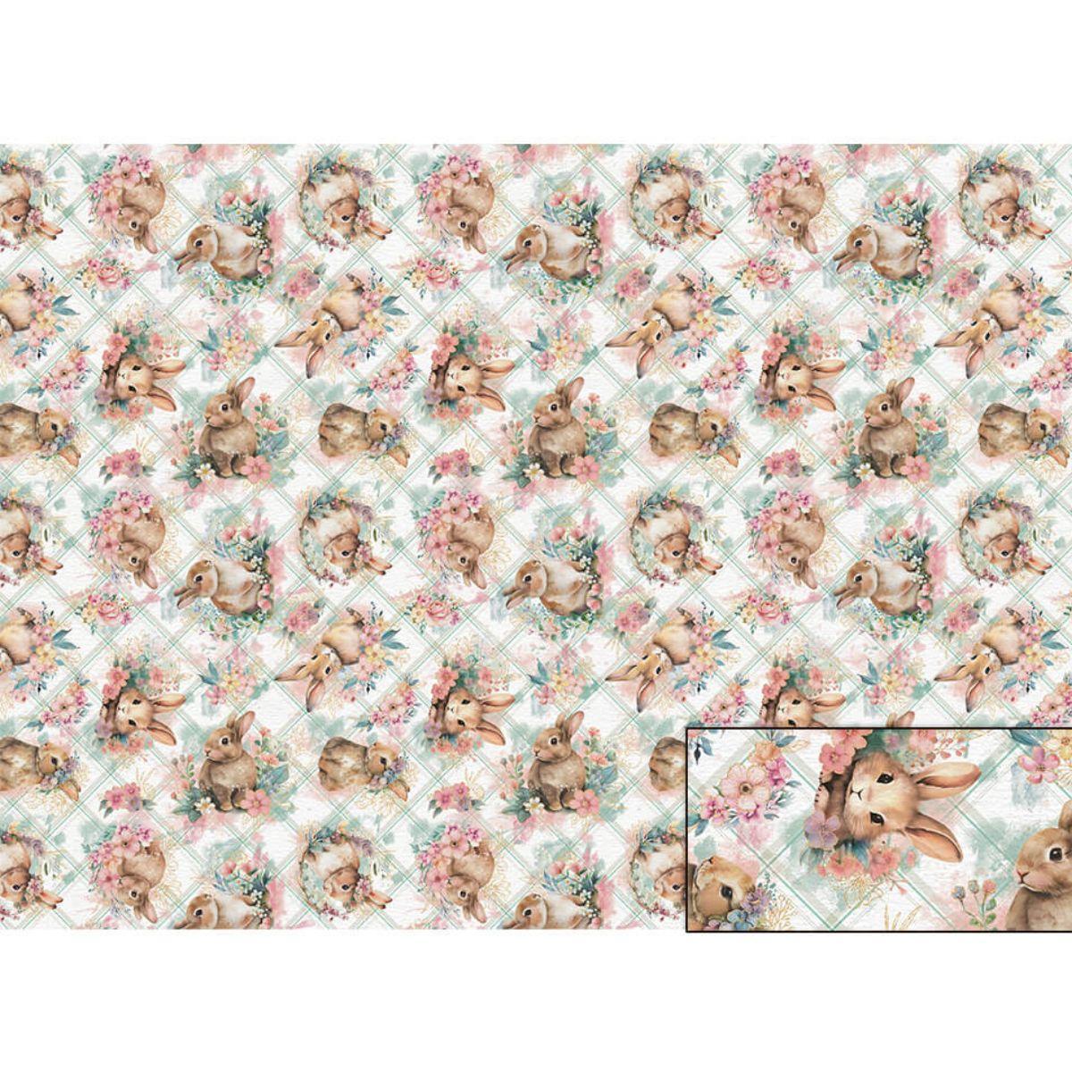 Papel Seda Litoarte PSL-004 Coelho Com Flores 67,5x46cm - Palácio da Arte