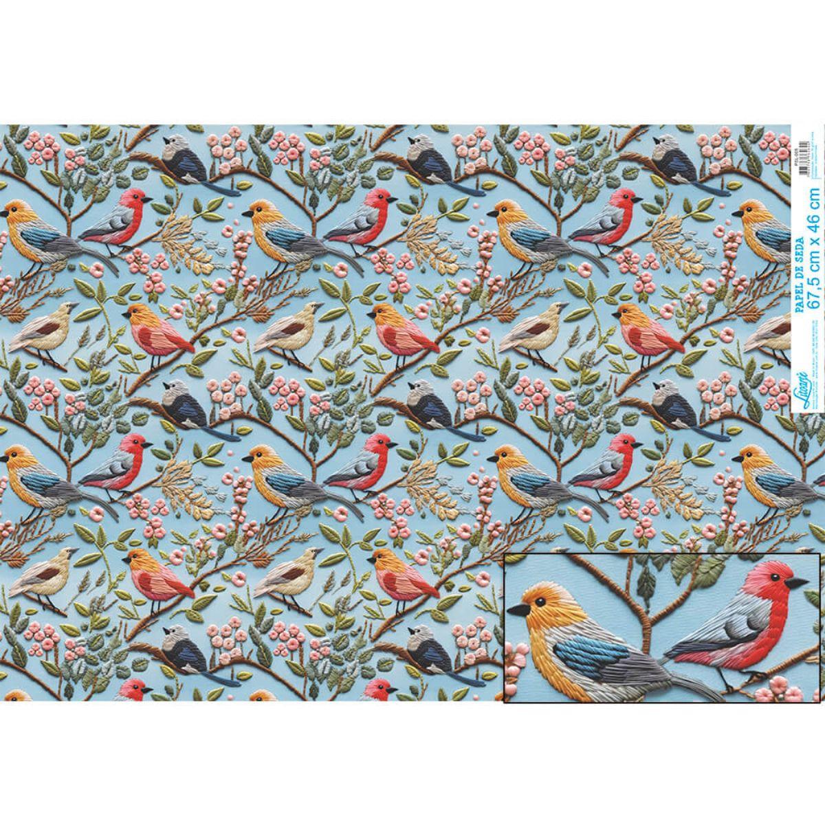 Papel Seda Litoarte PSL-005 Pássaros Bordados 67,5x46cm - Palácio da Arte