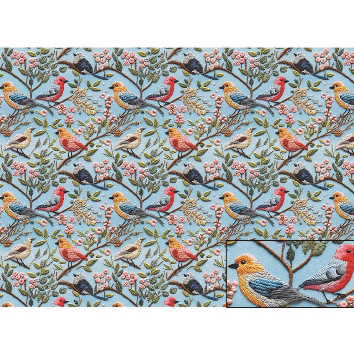 Papel Seda Litoarte PSL-005 Pássaros Bordados 67,5x46cm - Palácio da Arte