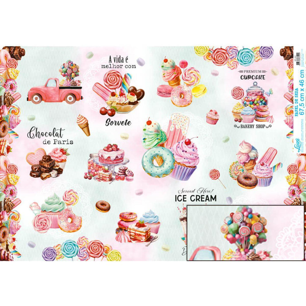 Papel Seda Litoarte PSL-007 Doces 67,5x46cm - Palácio da Arte