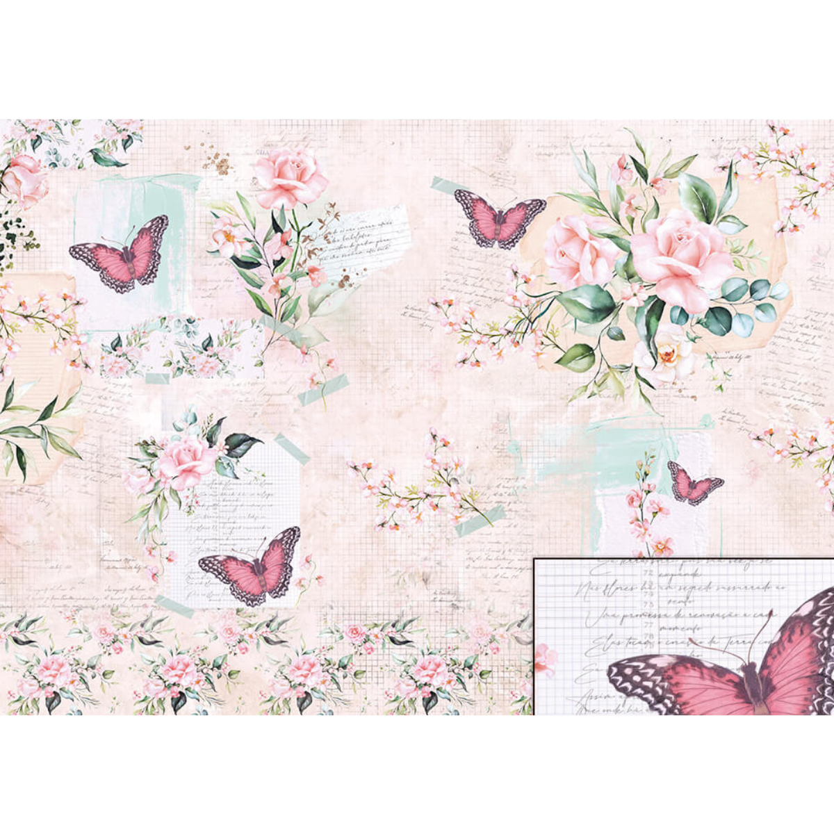 Papel Seda Litoarte PSL-009 Rosa com Borboletas 67,5x46cm - Palácio da Arte