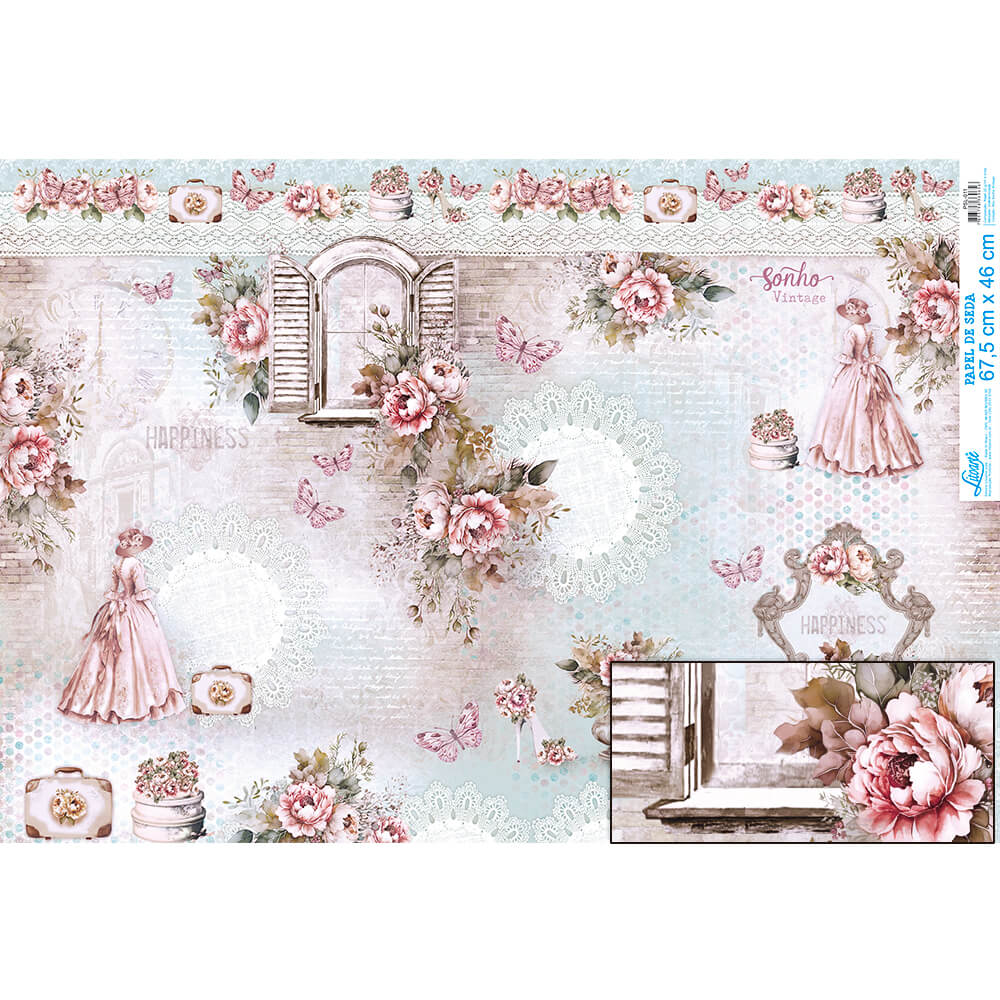 Papel Seda Litoarte PSL-011 Meu Sonho Vintage 67,5x46cm - Palácio da Arte