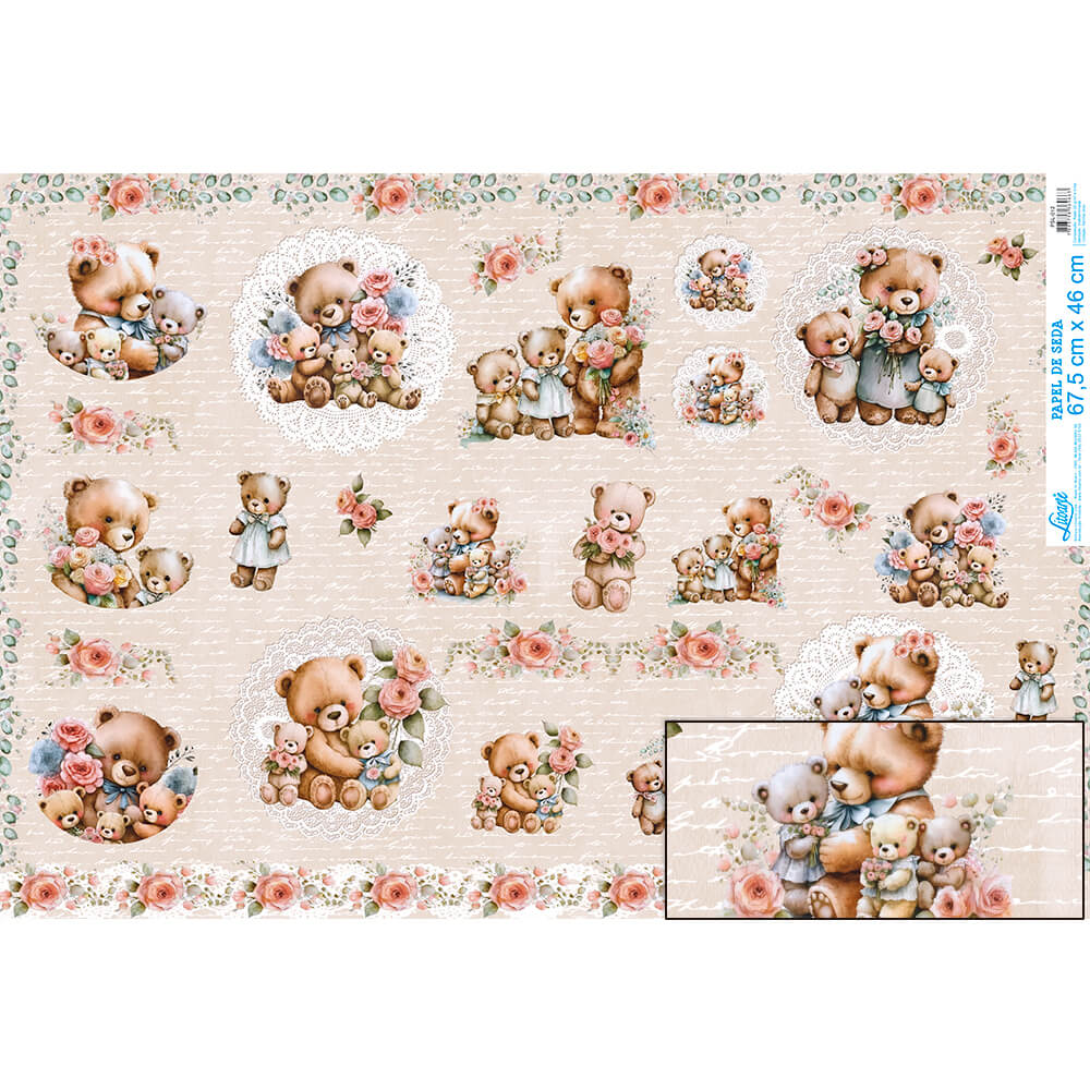 Papel Seda Litoarte PSL-012 Família Urso 67,5x46cm - Palácio da Arte