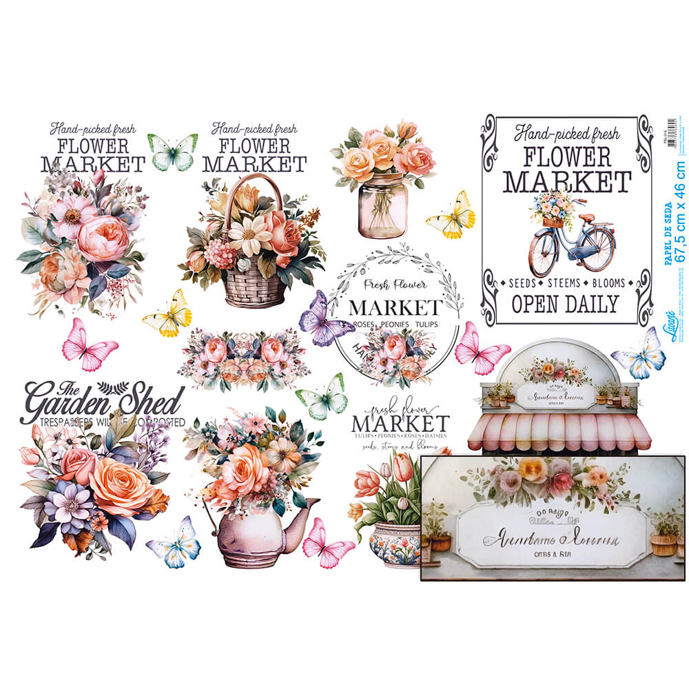 Papel Seda Litoarte PSL-015 Flowers Market Rosas 67,5x46cm - Palácio da Arte