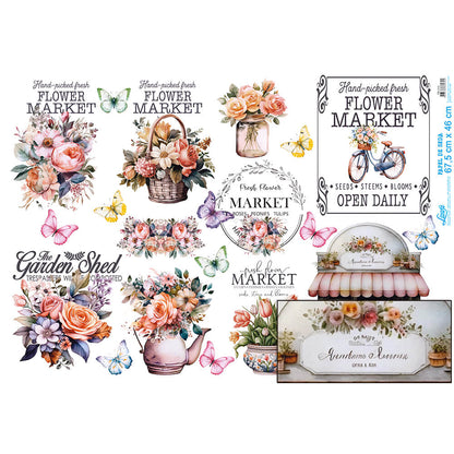 Papel Seda Litoarte PSL-015 Flowers Market Rosas 67,5x46cm - Palácio da Arte