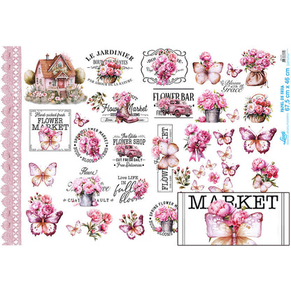Papel Seda Litoarte PSL-016 Flowers Market Borboletas 67,5x46cm - Palácio da Arte