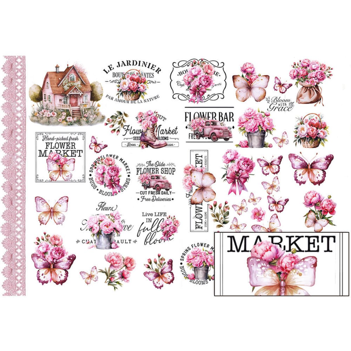 Papel Seda Litoarte PSL-016 Flowers Market Borboletas 67,5x46cm - Palácio da Arte