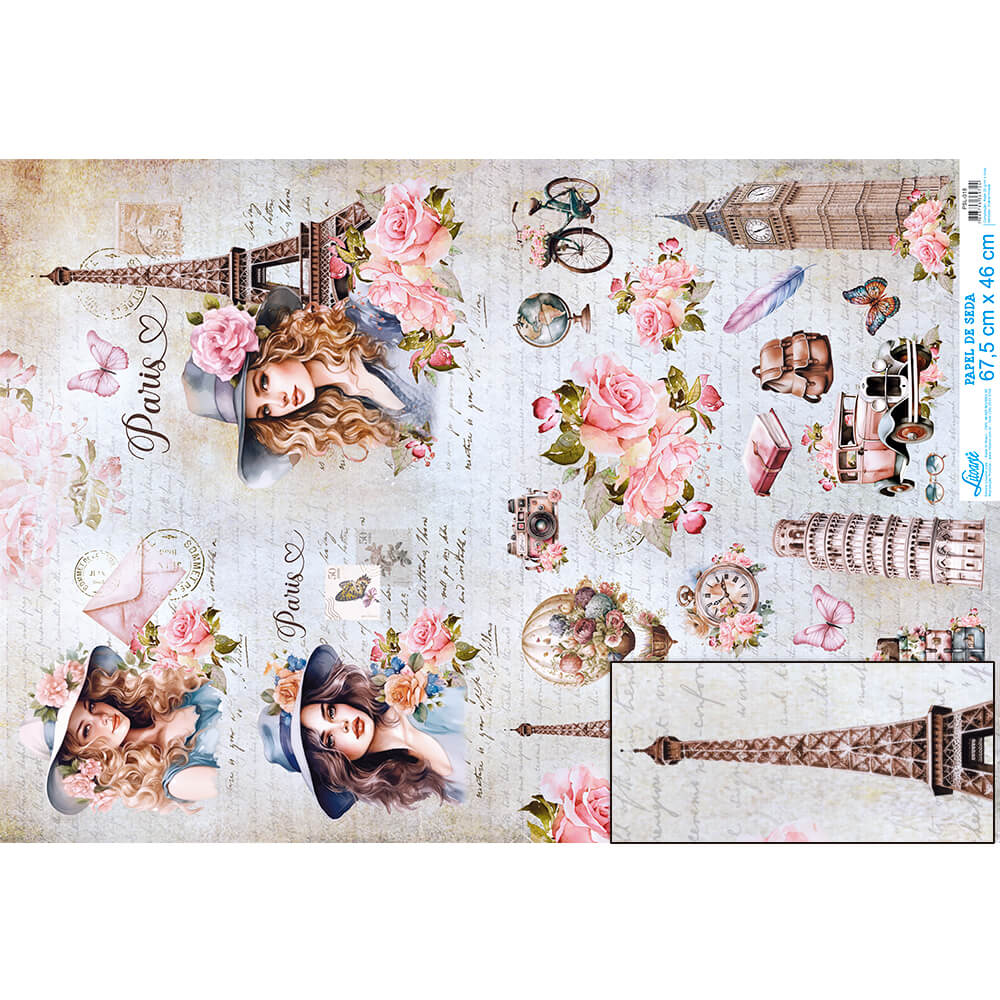 Papel Seda Litoarte PSL-018 Damas Vintage Paris 67,5x46cm - Palácio da Arte