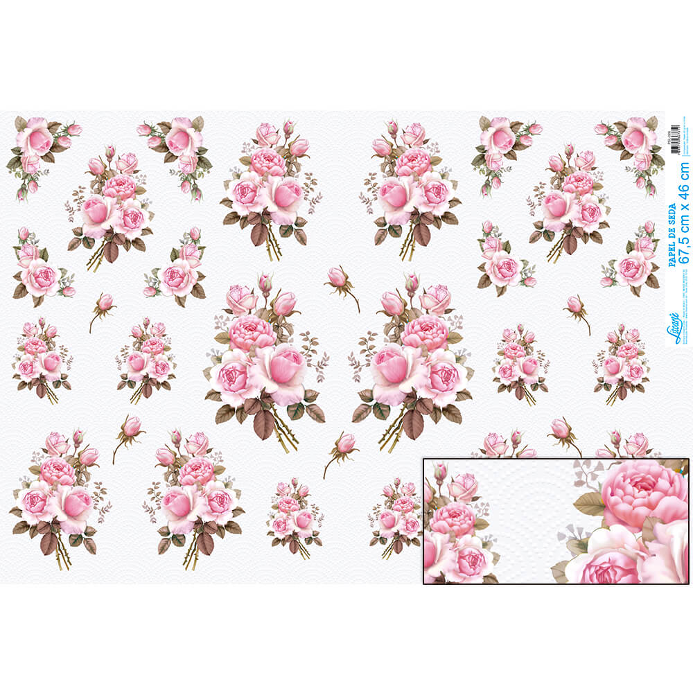 Papel Seda Litoarte PSL-026 Rosas 67,5x46cm - Palácio da Arte