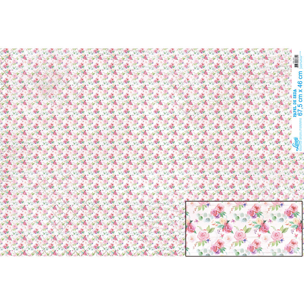 Papel Seda Litoarte PSL-027 Mini Rosas 67,5x46cm - Palácio da Arte