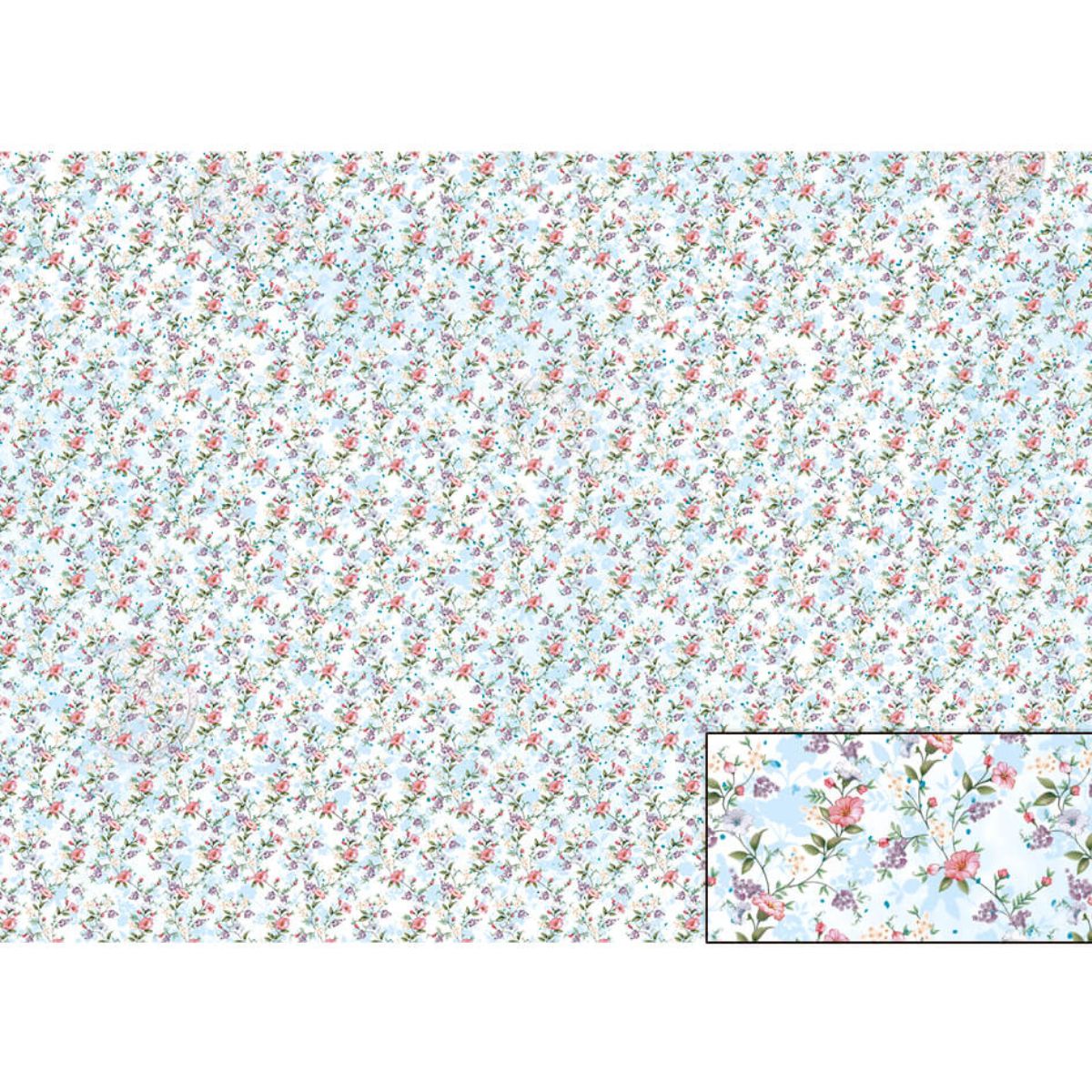 Papel Seda Litoarte PSL-029 Mini Flores Fundo Azul 67,5x46cm - Palácio da Arte