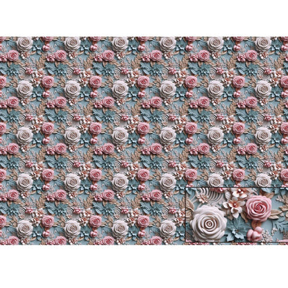 Papel Seda Litoarte PSL-039 Rosas 3D Fundo Azul 67,5x46cm - Palácio da Arte