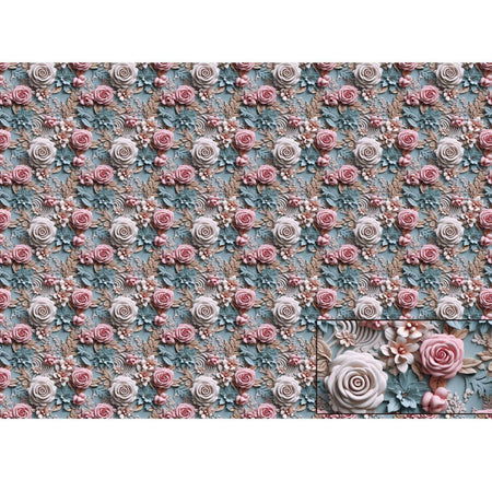 Papel Seda Litoarte PSL-039 Rosas 3D Fundo Azul 67,5x46cm - Palácio da Arte