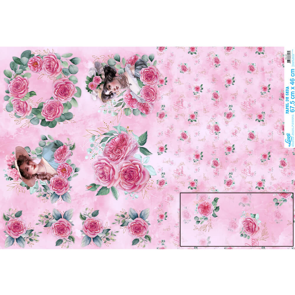 Papel Seda Litoarte PSL-041 Rosas e Damas 67,5x46cm - Palácio da Arte