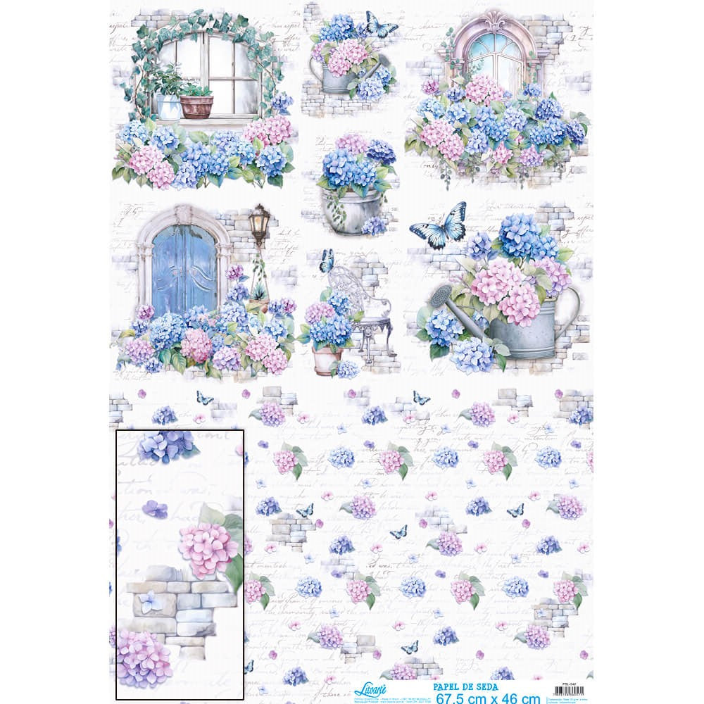 Papel Seda Litoarte PSL-042 Flores Hortênsia 67,5x46cm - Palácio da Arte