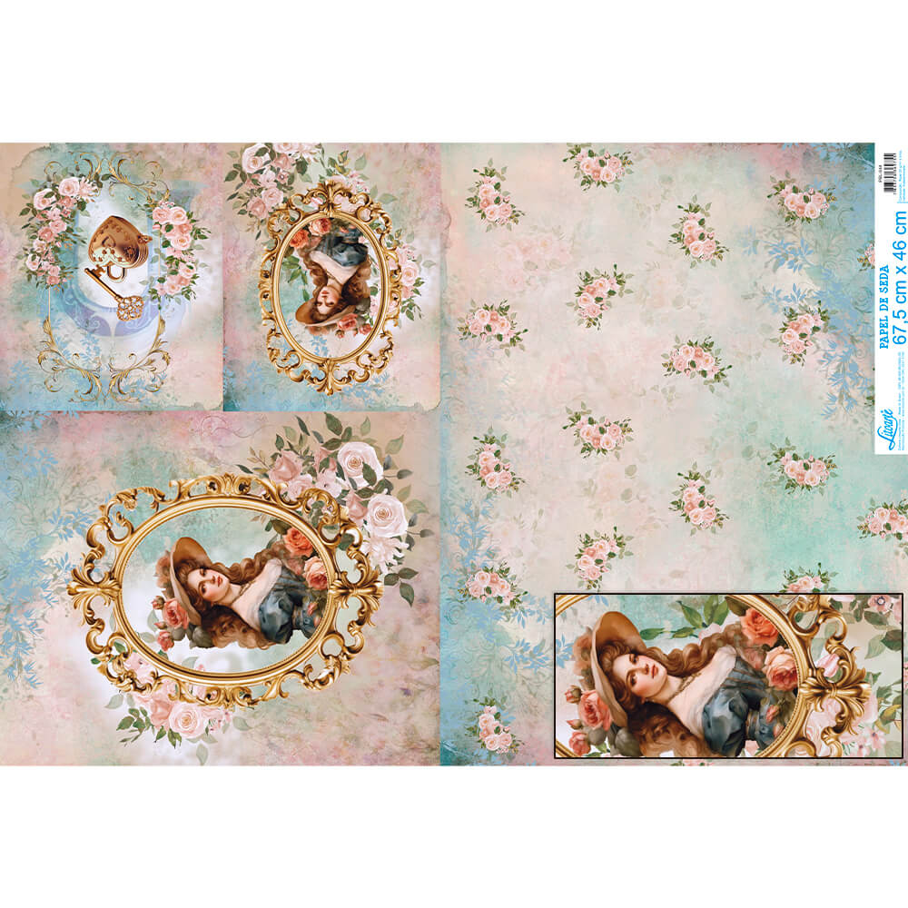 Papel Seda Litoarte PSL-044 Dama Vintage 67,5x46cm - Palácio da Arte