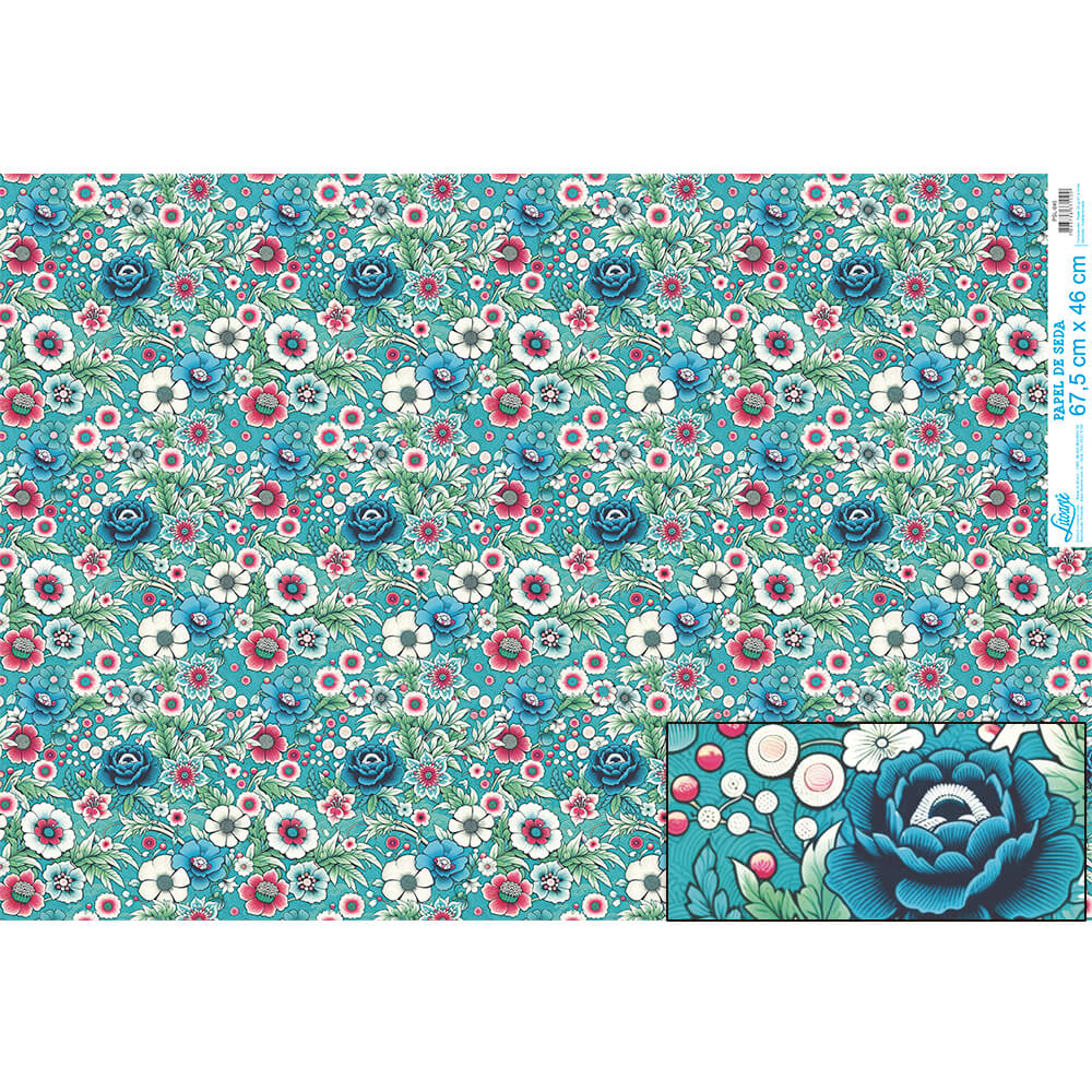 Papel Seda Litoarte PSL-045 Chita Fundo Verde 67,5x46cm - Palácio da Arte