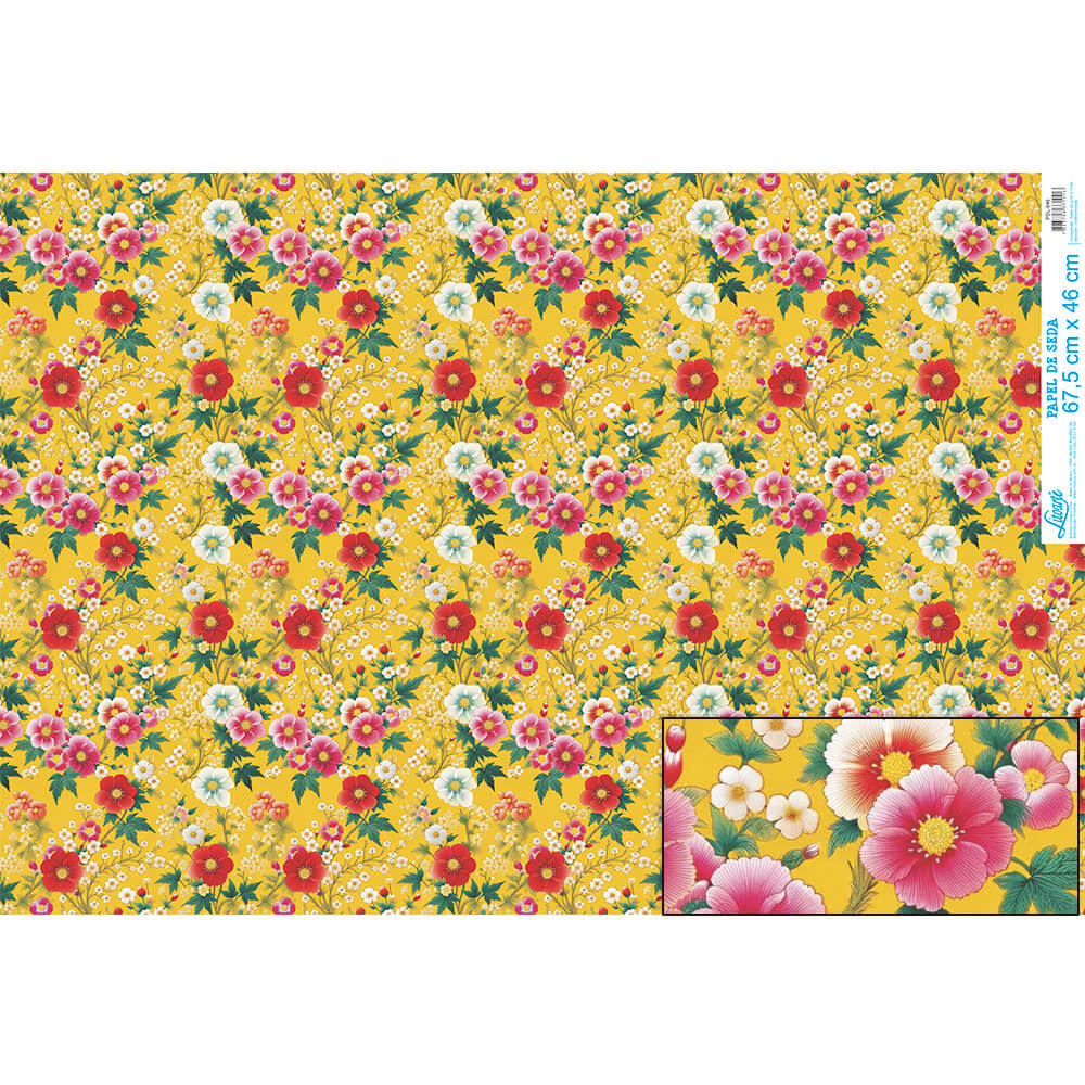 Papel Seda Litoarte PSL-046 Chita Fundo Amarelo 67,5x46cm - Palácio da Arte