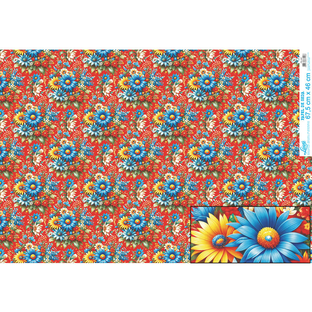 Papel Seda Litoarte PSL-047 Chita Fundo Vermelho 67,5x46cm - Palácio da Arte