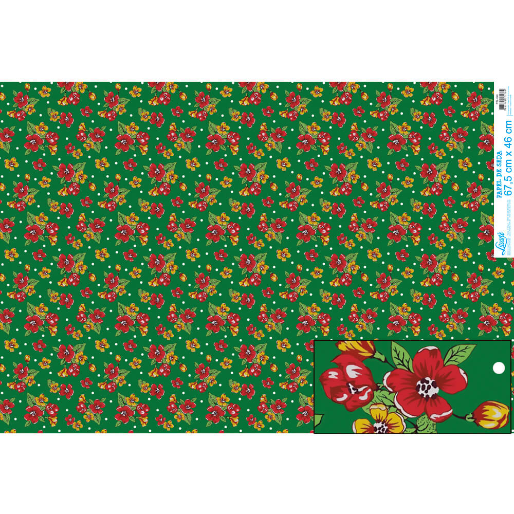 Papel Seda Litoarte PSL-048 Chita Fundo Verde 67,5x46cm - Palácio da Arte