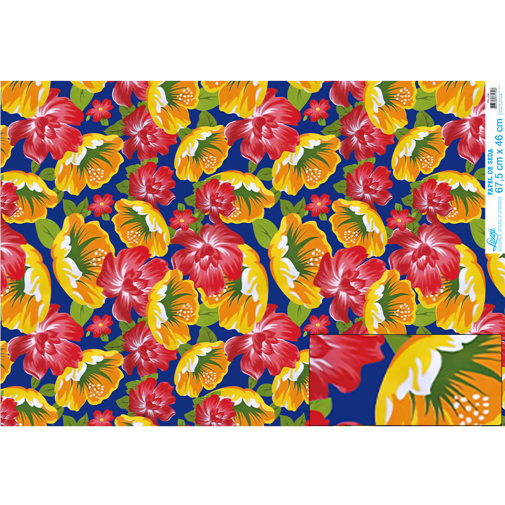 Papel Seda Litoarte PSL-049 Chita Floral Papoulas 67,5x46cm - Palácio da Arte