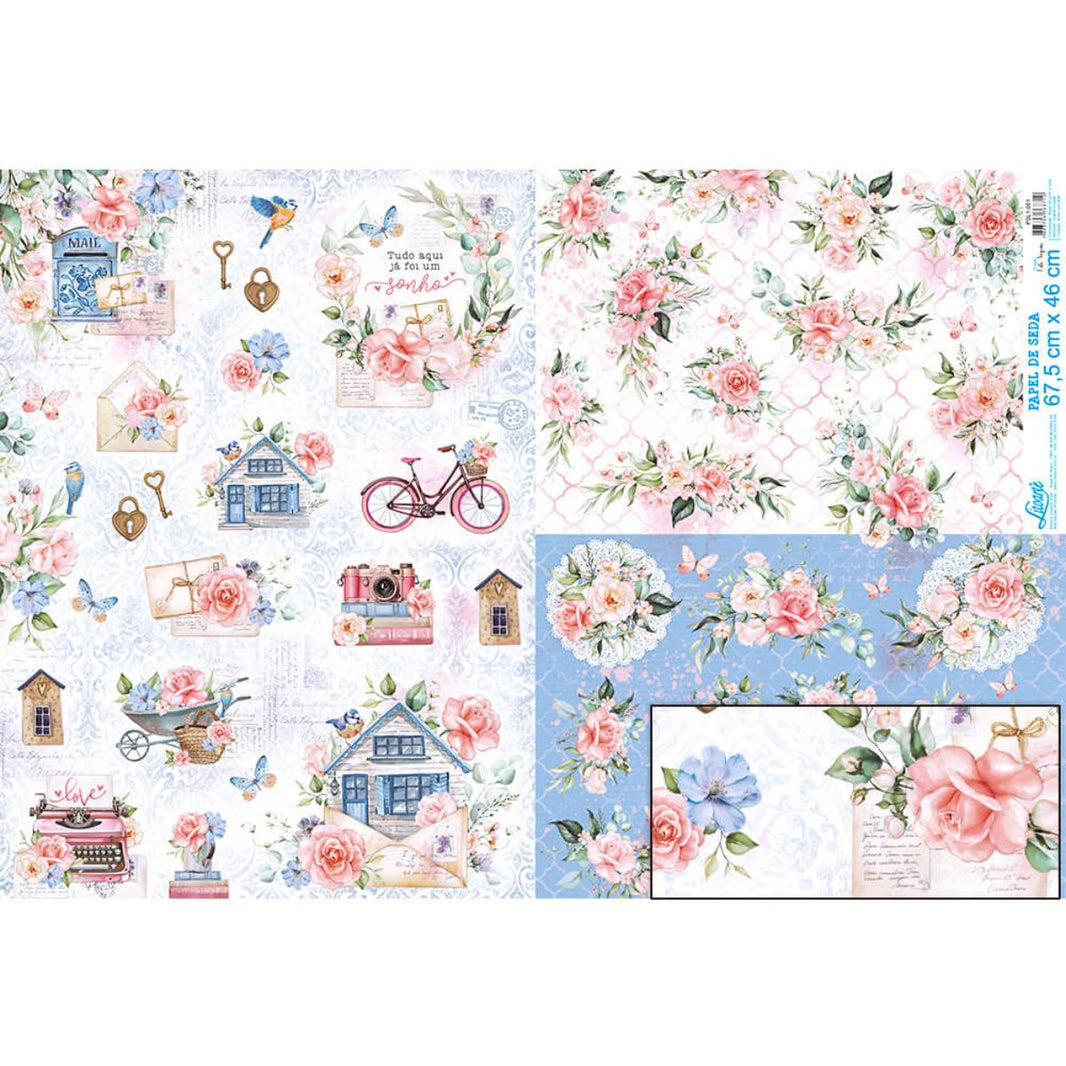 Papel Seda Litoarte PSL1-001 Amor com Arte Rosas e Carta 67,5x46cm - Palácio da Arte