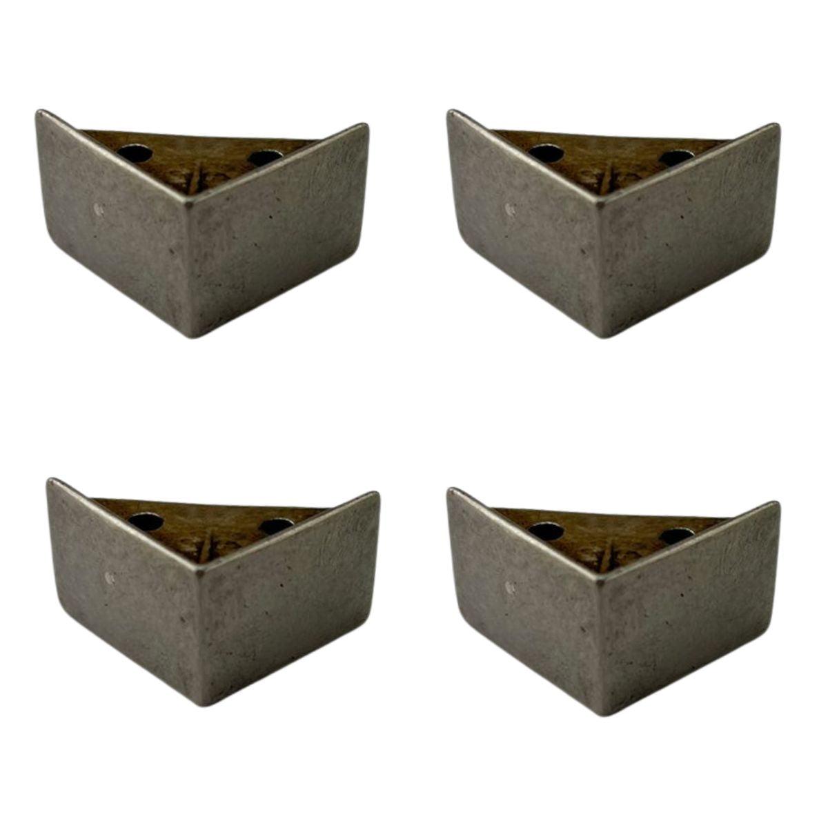 Pezinho Cantoneira Reta em Metal Prata Velho 2,1x2,1cm Kit com 4 peças - Palácio da Arte