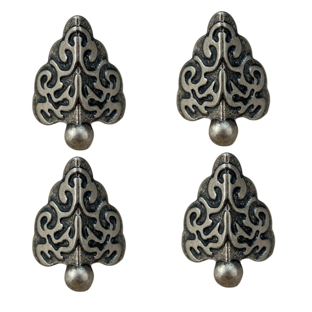 Pezinho Cantoneira Romano em Metal Prata Velha G 3x4cm Kit com 4 peças - Palácio da Arte
