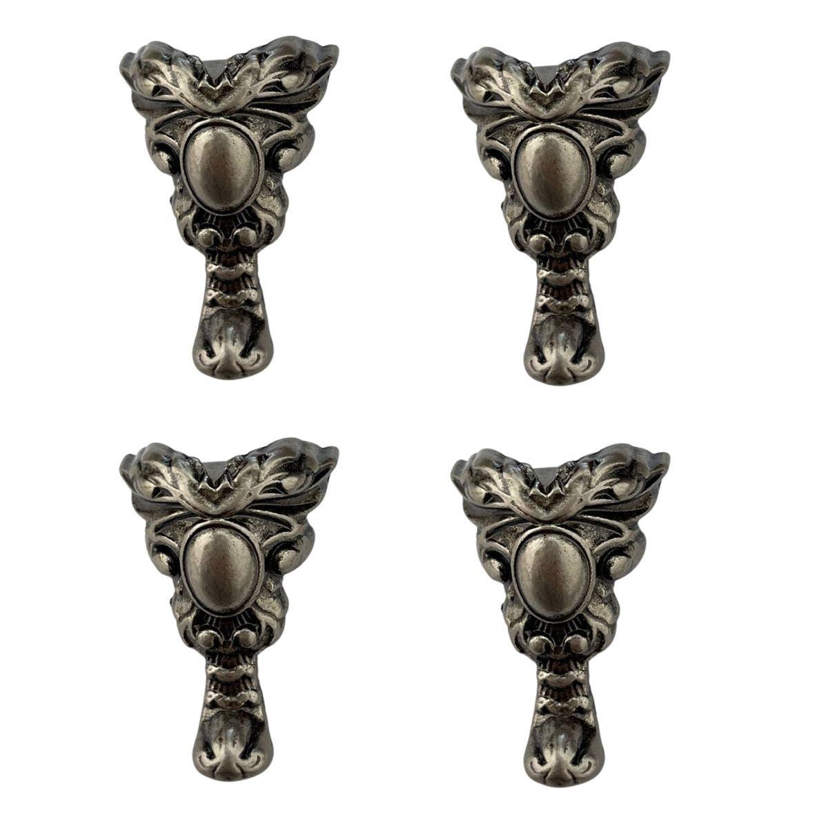 Pezinho Espelho Real em Metal Prata Velho 1,8x3,6cm Kit com 4 peças - Palácio da Arte