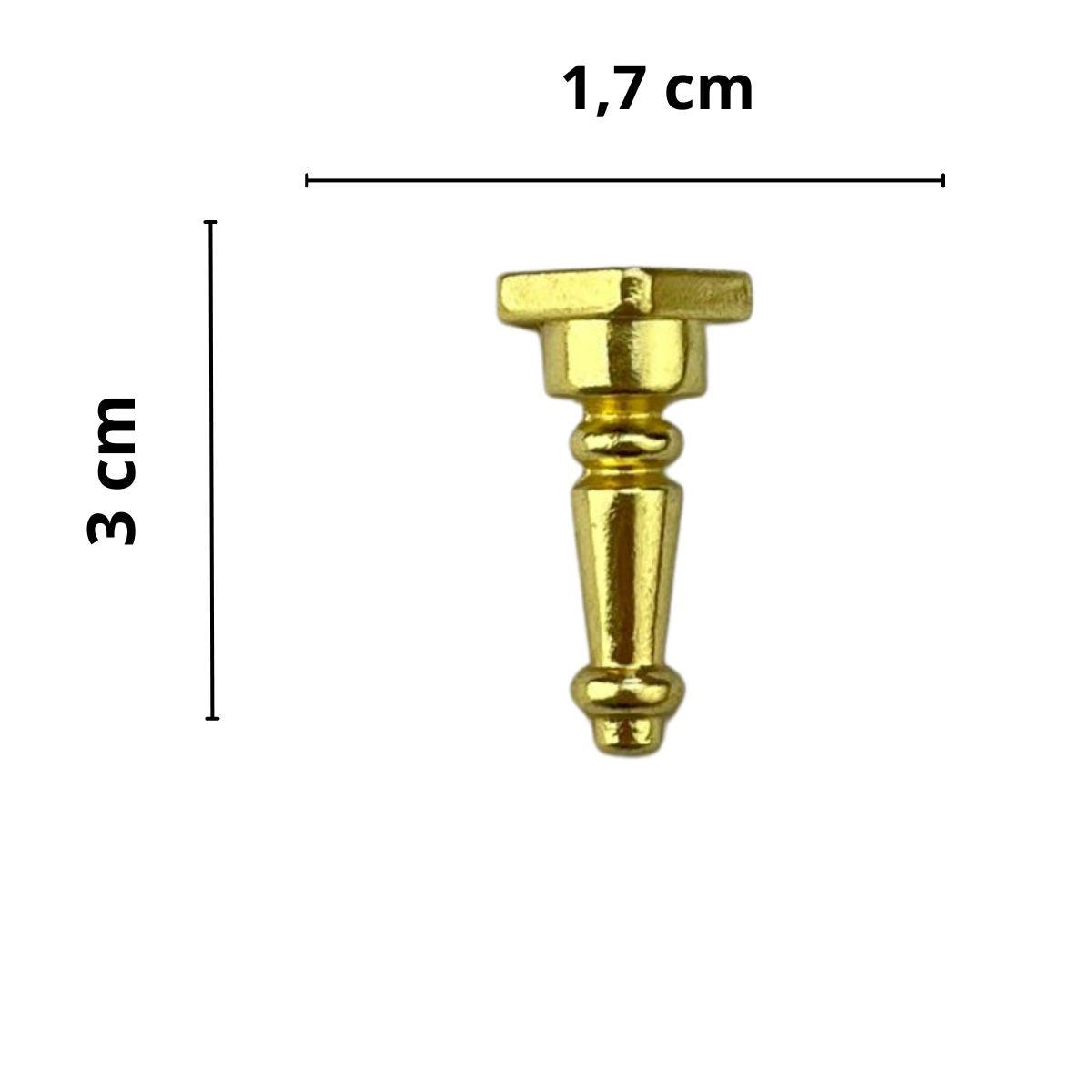 Pezinho Torneado Coluna em Metal Dourado G 3x1,7cm Kit com 4 peças - Palácio da Arte