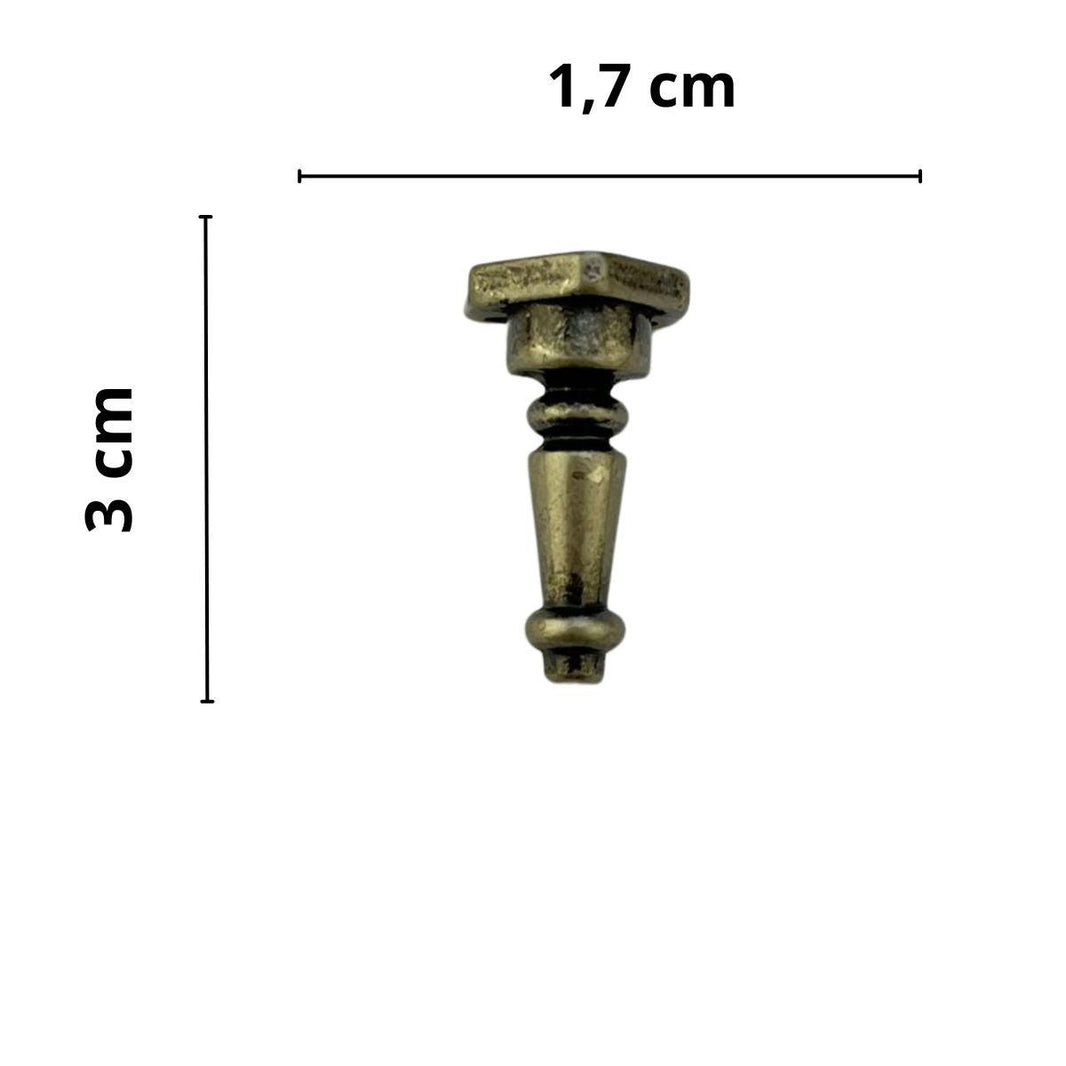Pezinho Torneado Coluna em Metal Prata Velho G 3x1,7cm Kit com 4 peças - Palácio da Arte