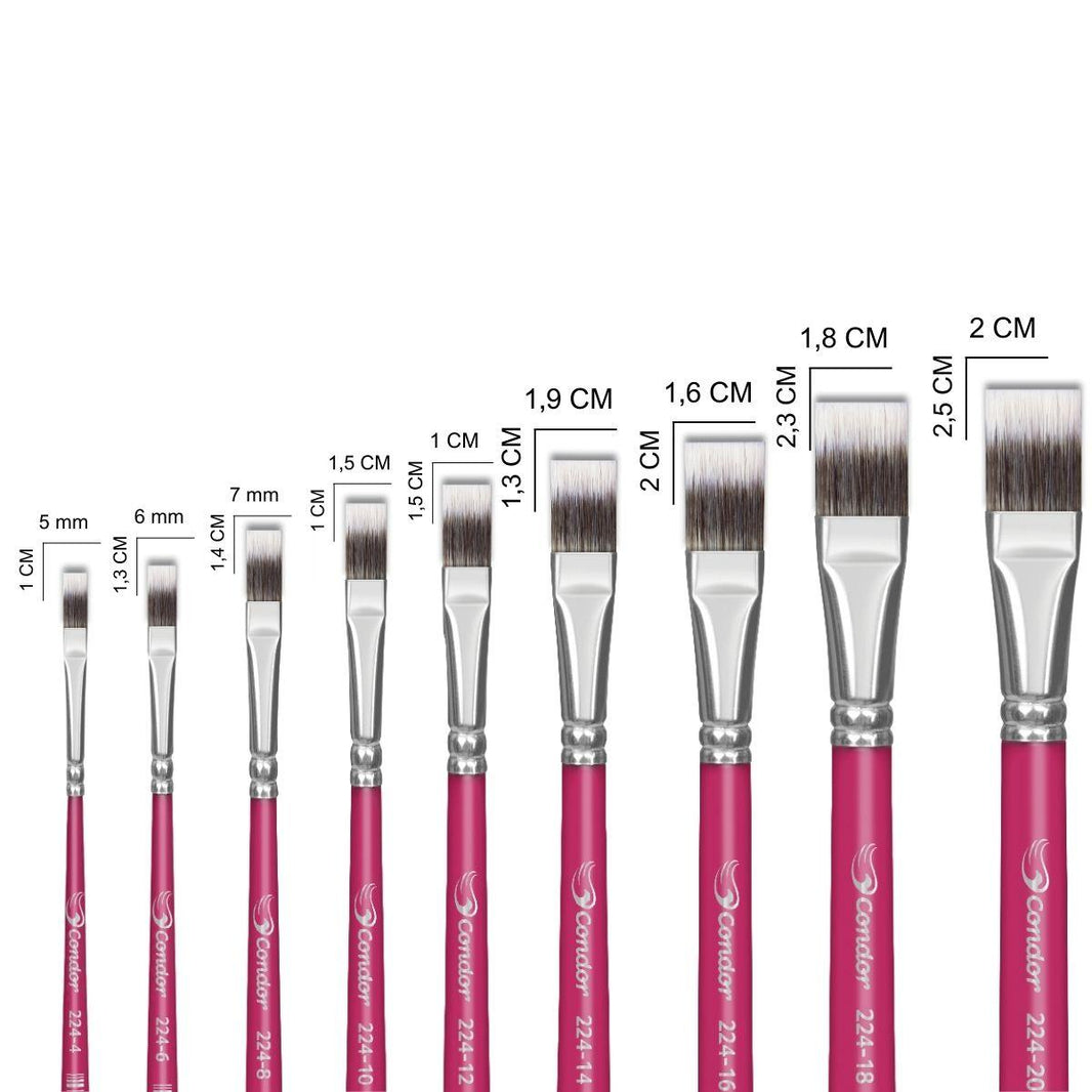 Pincel Chato 224 Condor Cerda Sintetico Toray Gris Cabo Curto Rosa - Palácio da Arte
