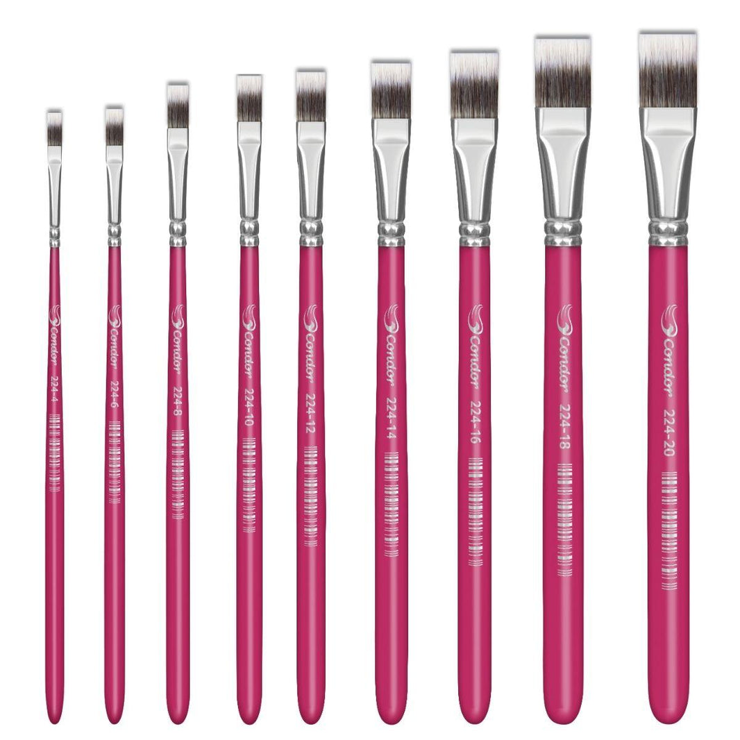 Pincel Chato 224 Condor Cerda Sintetico Toray Gris Cabo Curto Rosa - Palácio da Arte