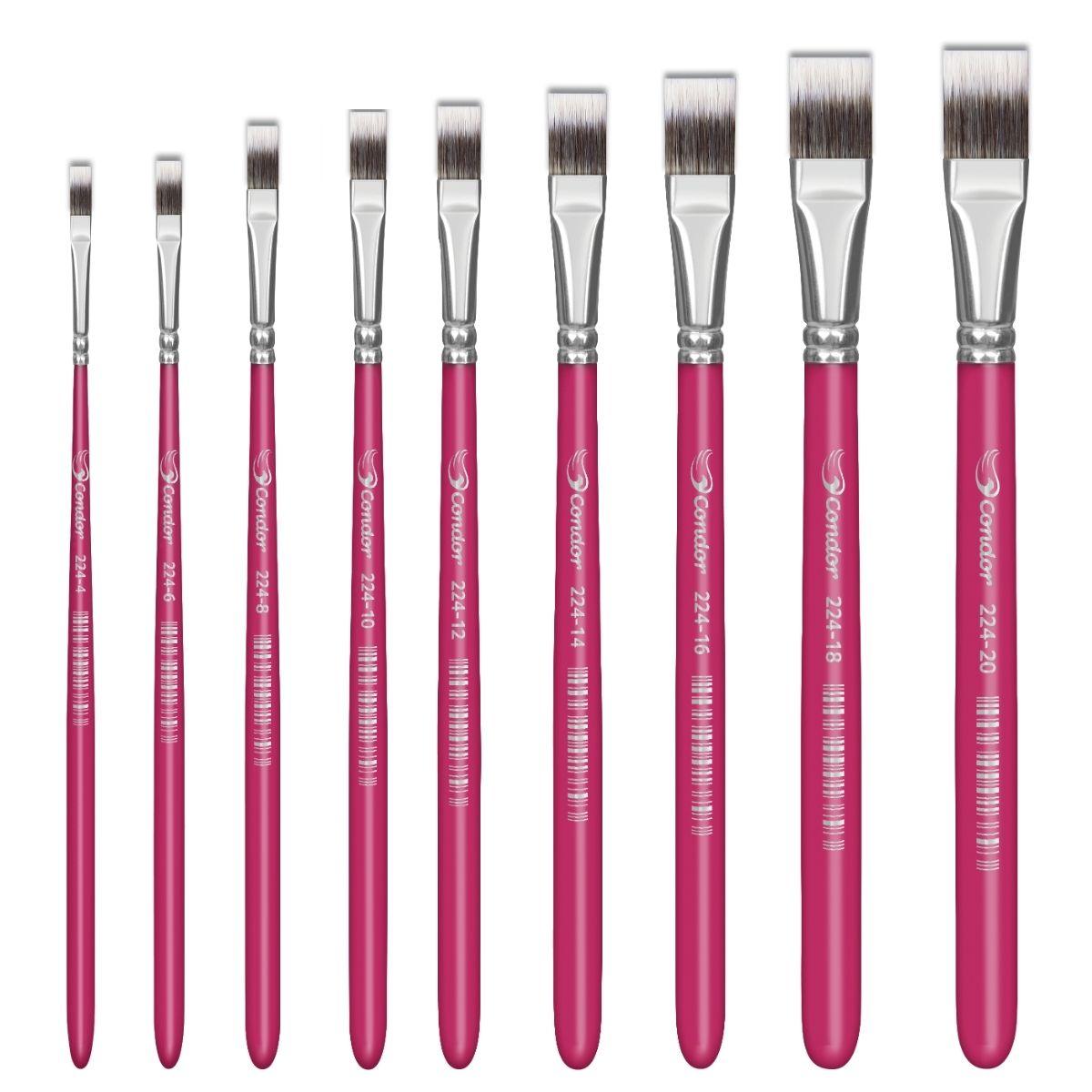 Pincel Chato 224 Condor Cerda Sintetico Toray Gris Cabo Curto Rosa - Palácio da Arte